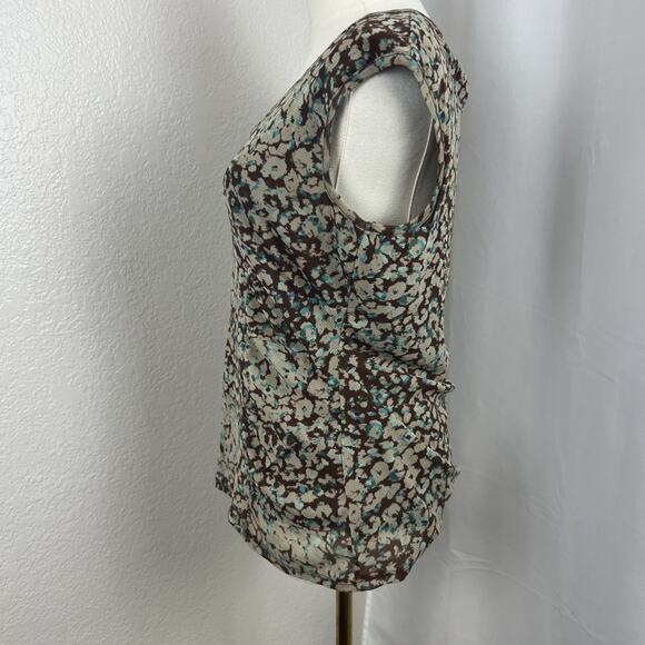 VTG Babydoll Ruched Top Womens Large Brown Abstract Blue Boho Artsy Y2K Grunge - Picture 4 of 9